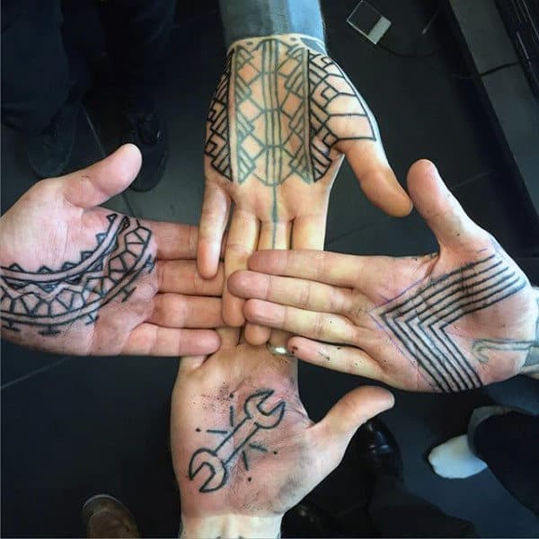 Unique Tattoo On Four Palms Men