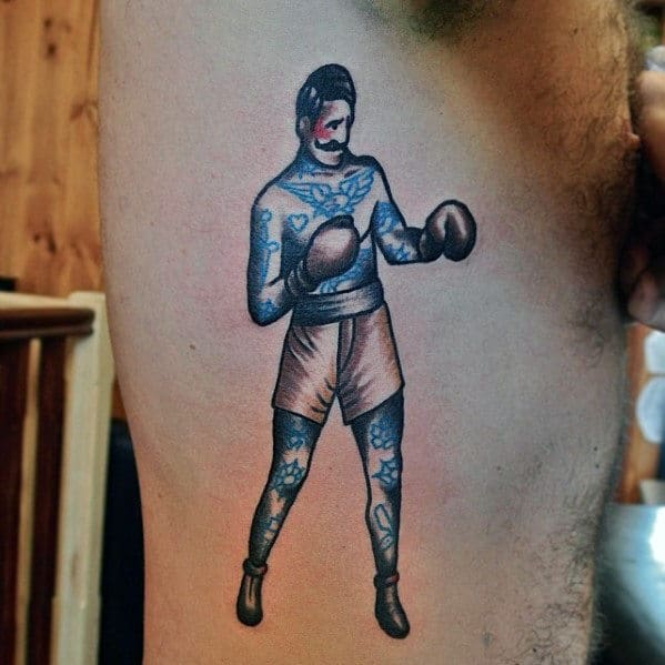 Unique Traditional Guys Rib Cage Side Boxer Tattoo Designs