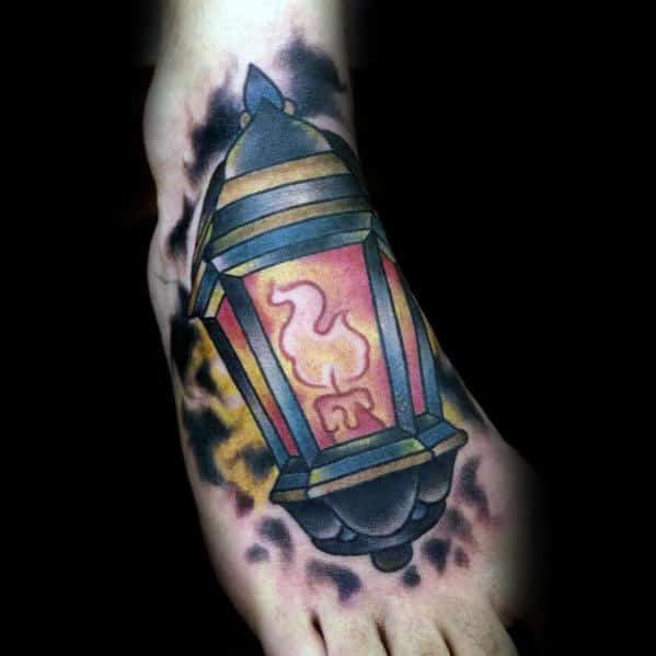 Unique Traditional Lantern Male Foot Tattoos