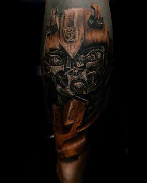Unique Transformers Guys Leg Sleeve Tattoo With 3d Design