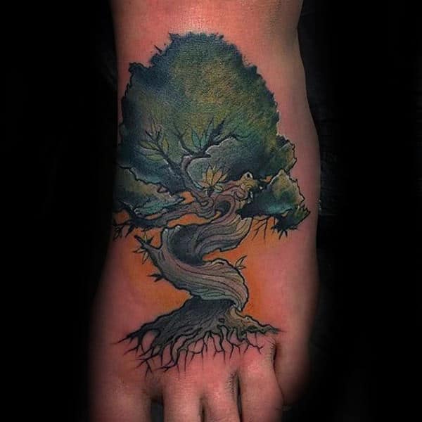 Unique Tree Roots Mens Foot Tattoos