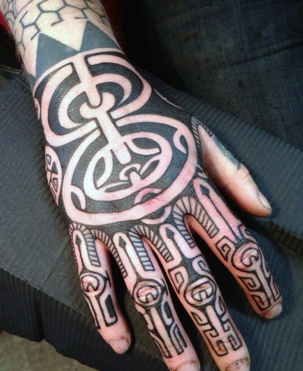Unique Tribal Mens Hand Tattoo