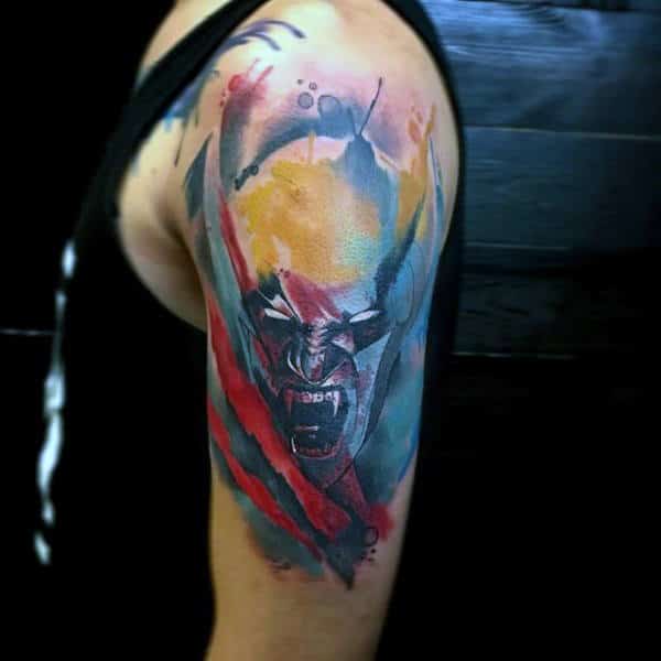 Unique Wolverine Watercolor Arm Tattoos For Guys
