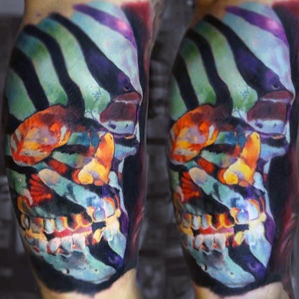 Unusual Mens Colorful Skull Half Sleeve Tattoo Designs