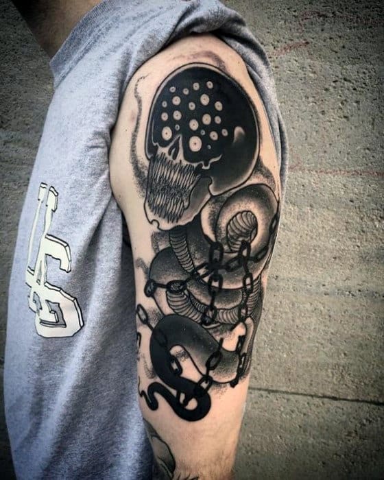 Unusual Mens Skull Snake Arm Tattoos