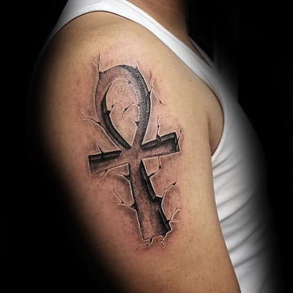 Upepr Arm Stone 3d Ankh Guys Tattoos