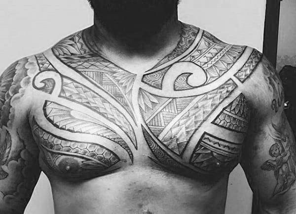 Upepr Chest Guys Pattern Polynesian Tribal Tattoos
