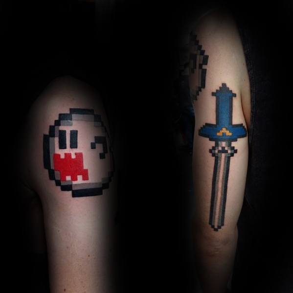 Upper And Back Of Arm Guys 8 Bit Tattoo Esigns