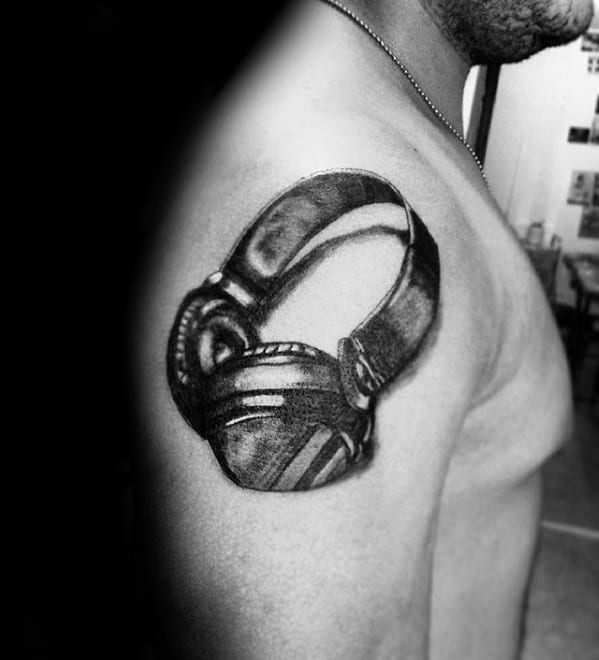 Upper Arm 3d Headphones Tattoo Ideas For Males