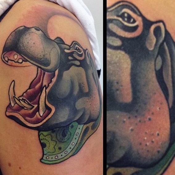 Upper Arm 3d Hippo Male Tattoo Designs