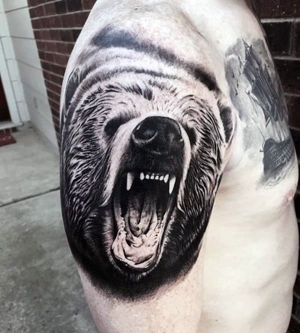 Upper Arm 3d Roaring Bear Head Great Tattoo Ideas For Males