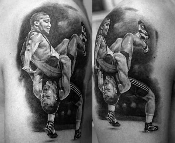 Upper Arm 3d Wrestling Tattoo Ideas On Guys