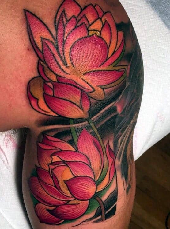 Upper Arm And Shoulder Lotus Flower Guys Tattoos