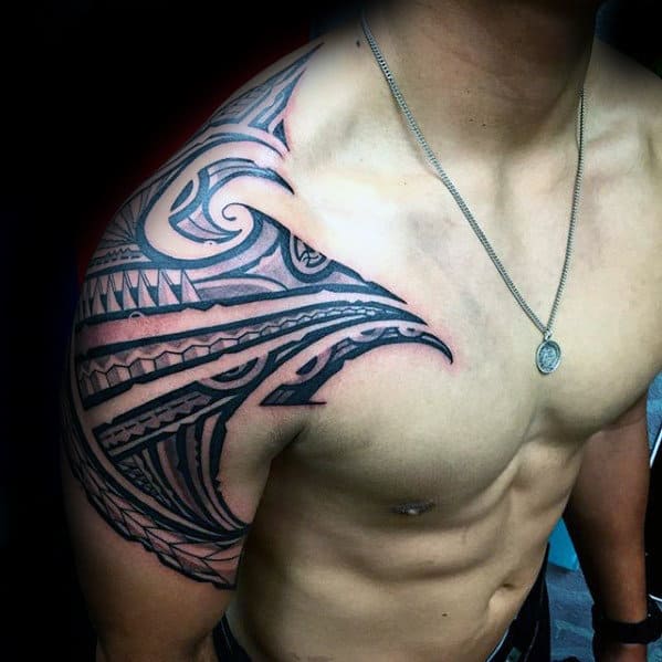 Upper Arm And Shoulder Male Tribal Sick Tattoos