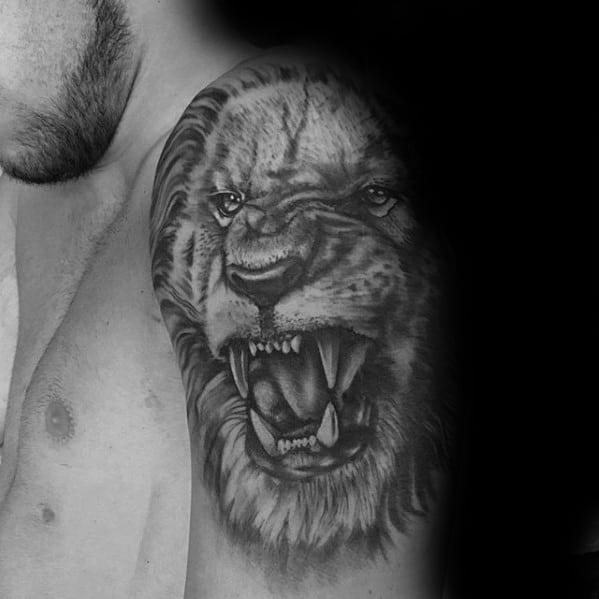 Upper Arm And Shoulder Mens Lion Tattoos