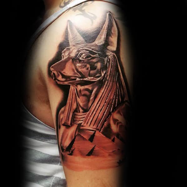 Upper Arm Anubis Egypt Pyramids Tattoos