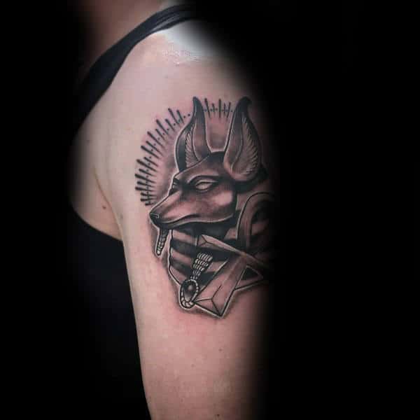 Upper Arm Anubis God Canine Head Mens Tattoos