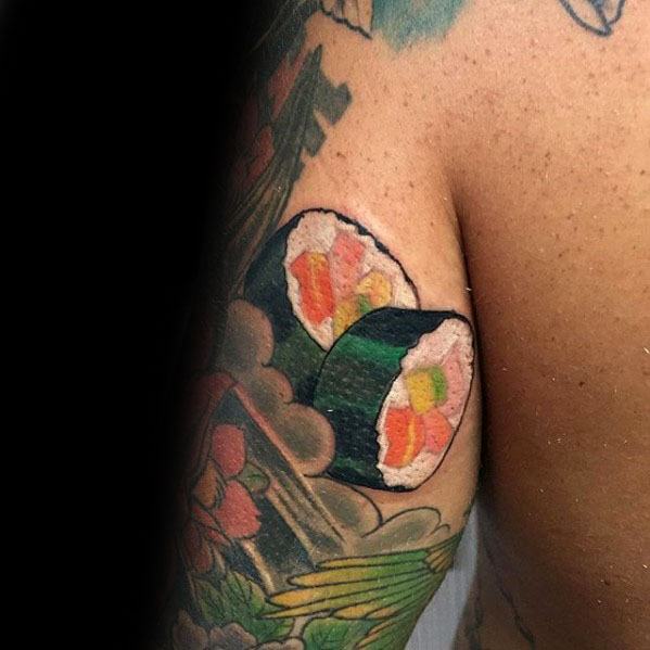 Upper Arm Awesome 3d Sushi Tattoos For Men