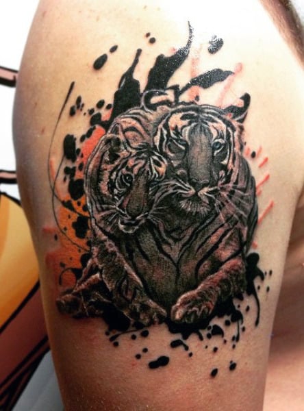 Upper Arm Bengal Tiger Tattoo For Men