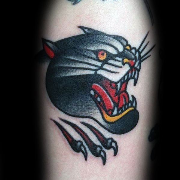 Upper Arm Black Panther Simple Traditional Tattoos For Men