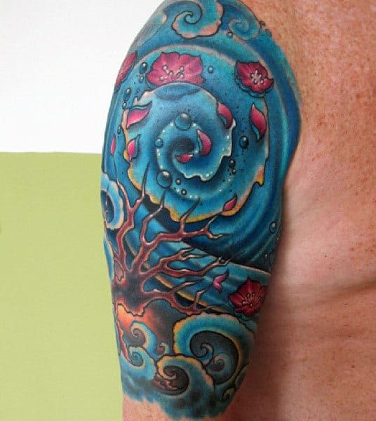 Upper Arm Blue Mens Water Themed Tattoos