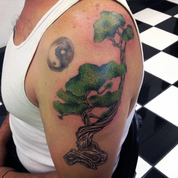 Upper Arm Bonsai Tree Male Tattoos