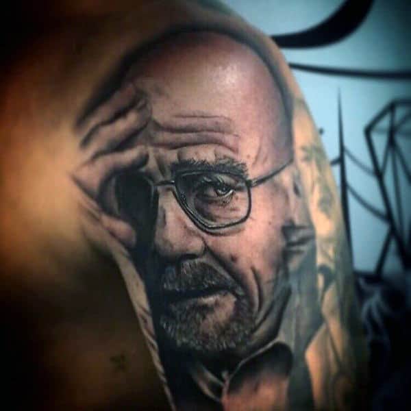 Upper Arm Breaking Bad Tv Show Tattoo Design On Man