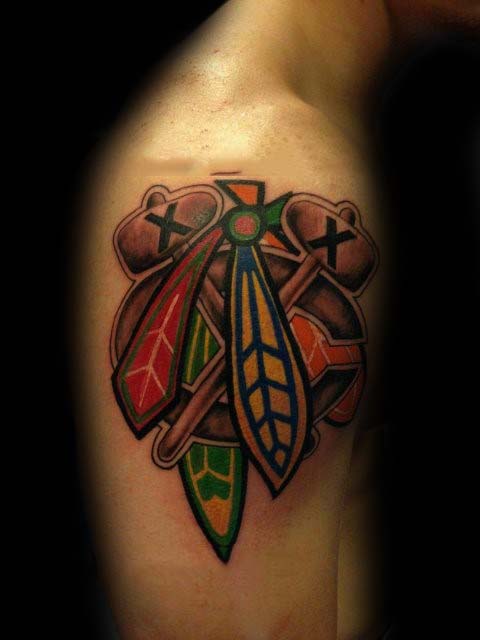 Upper Arm Chicago Blackhawks Themed Male Tattoo Ideas