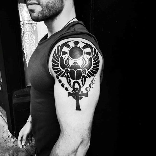 Upper Arm Egyptian Ankh Tattoo Ideas For Men
