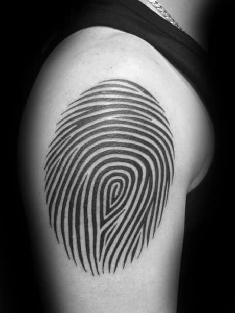 Upper Arm Fingerprint Black Ink Tattoos For Male