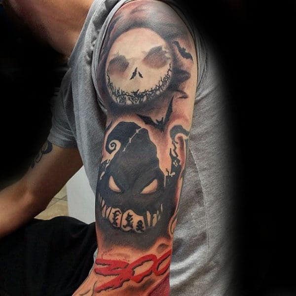 Upper Arm Gentlemens Night Before Christmas Oogie Boogie And Jack Tattoos