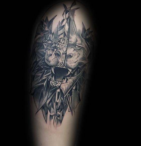 Upper Arm Geometric Lion Tattoo Design Ideas For Males