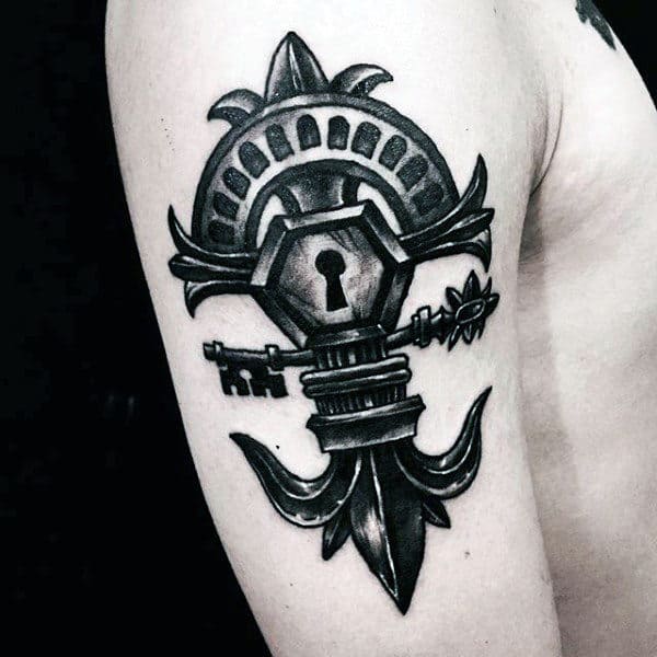 Upper Arm Greek Key Tattoo For Guys