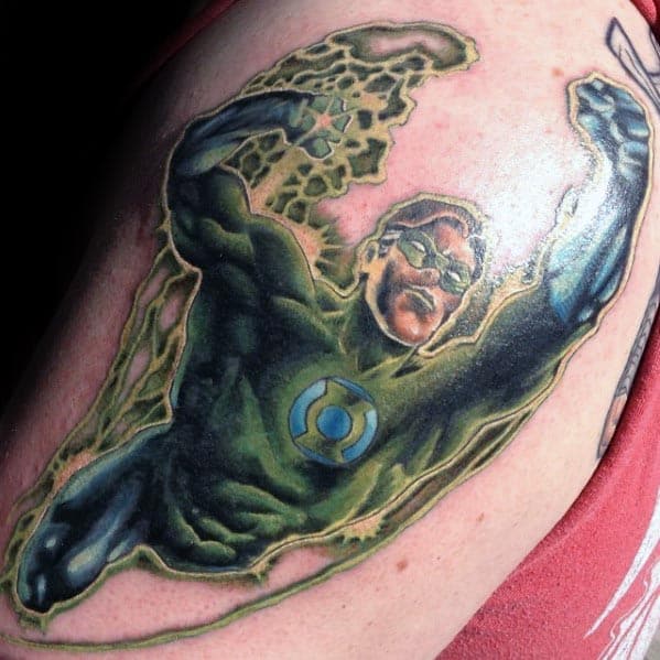 Upper Arm Green Lantern Tattoo Ideas For Males