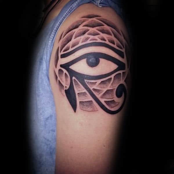 Upper Arm Guys Eye Of Horus Pattern Tattoo Ideas