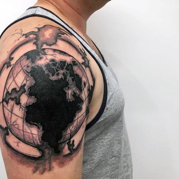 Upper Arm Guys Globe Tattoo Ideas