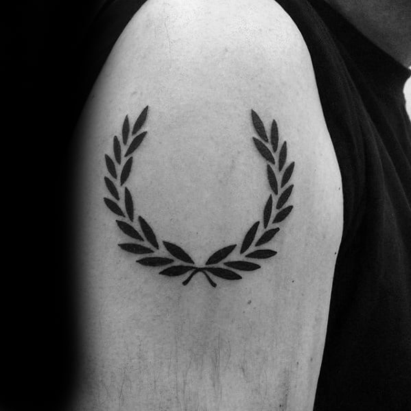 Upper Arm Laurel Wreath Tattoo Ideas For Gentlemen