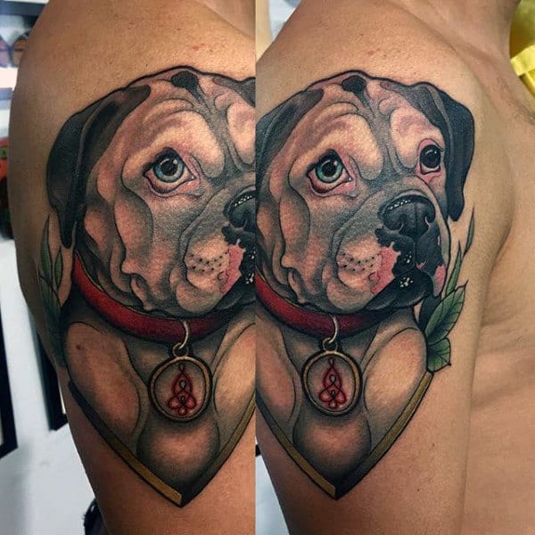 Upper Arm Male Dog Tattoo Design Inspiration