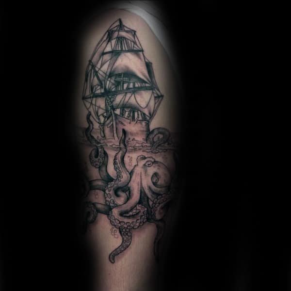 Upper Arm Male With Tattoo Of Sea Monster Kraken