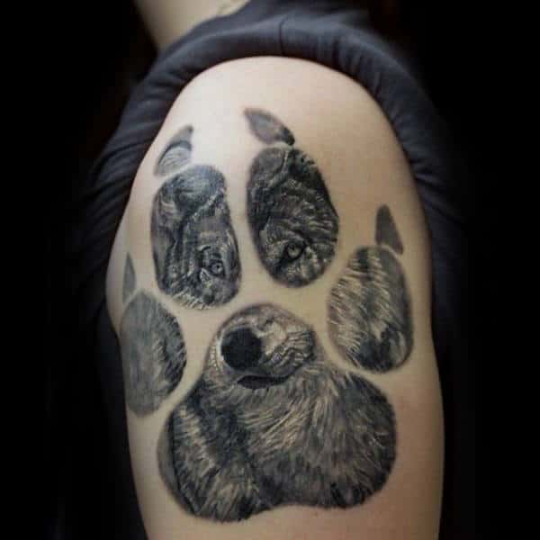 Upper Arm Male Wolf Paw Tattoo Design Inspiration