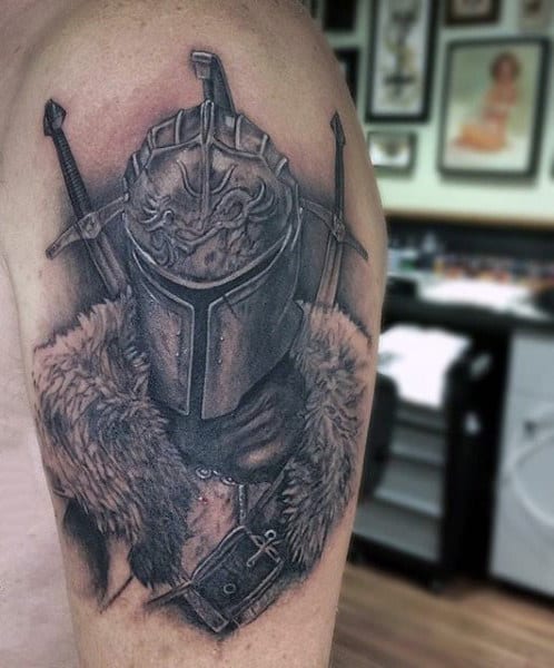 Upper Arm Medieval Knights Tattoos For Men