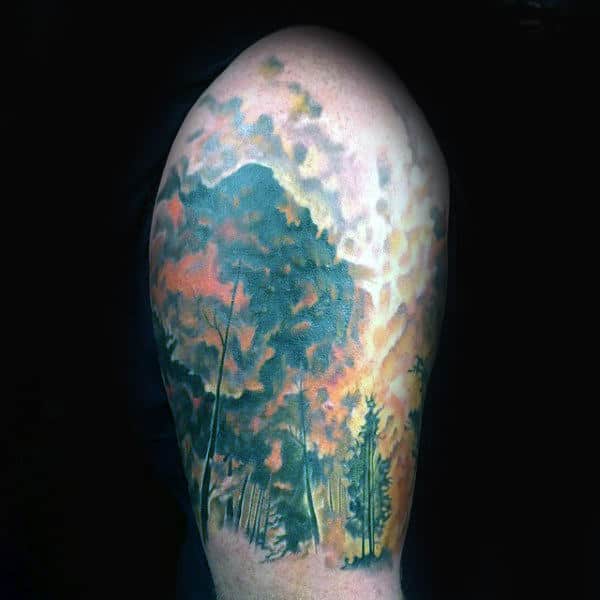Upper Arm Mens Forest Fire Tattoos Half Sleeve