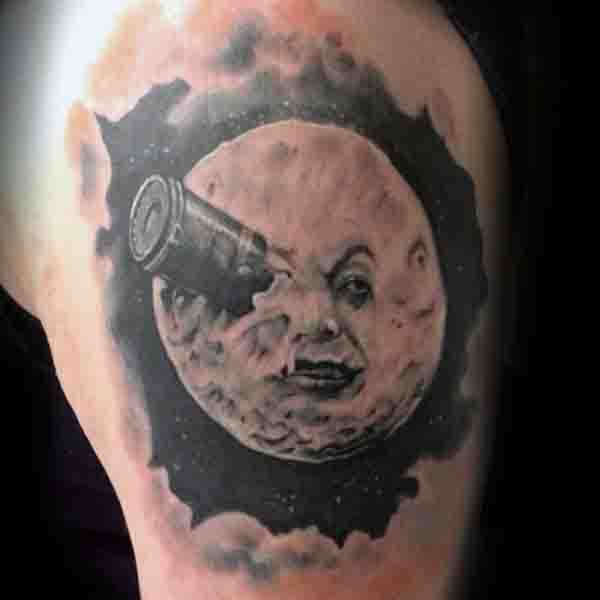 Upper Arm Mens Moon Tattoos With Face Design
