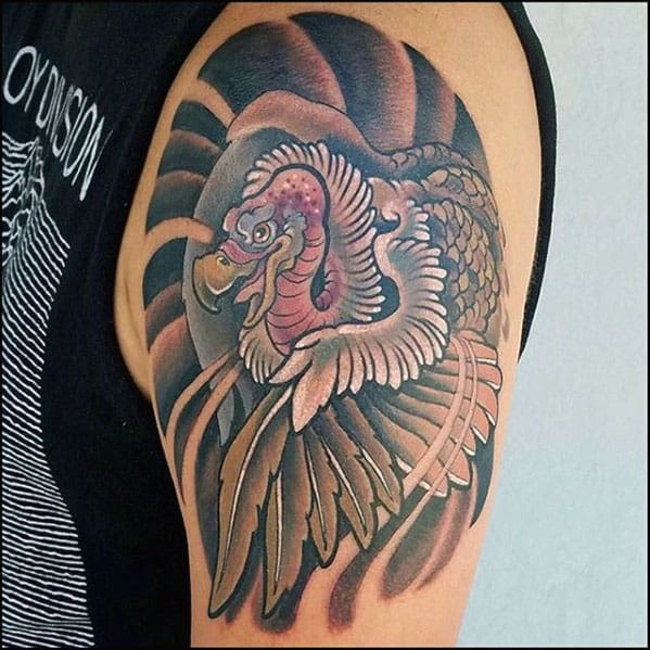 Upper Arm Mens Vulture Tattoo Inspiration
