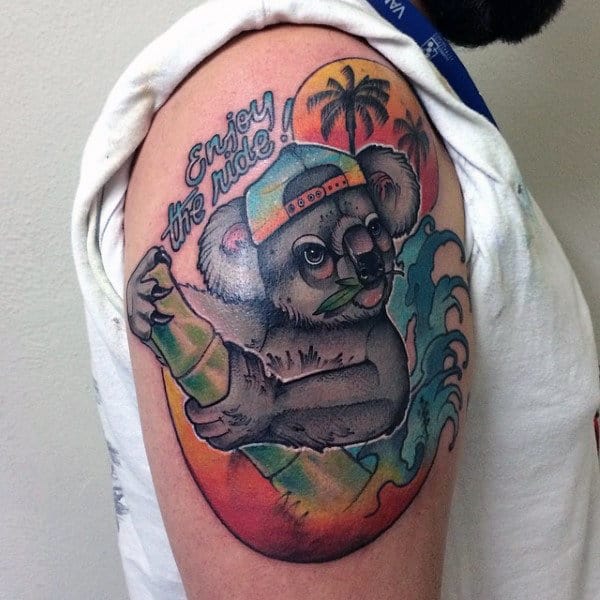 Upper Arm Nautical Koala Mens Watercolor Tattoos