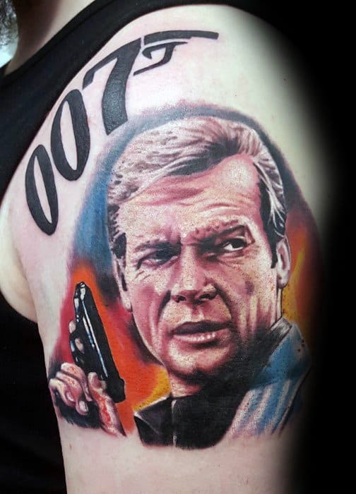 Upper Arm Portrait 007 James Bond Tattoo Designs For Guys