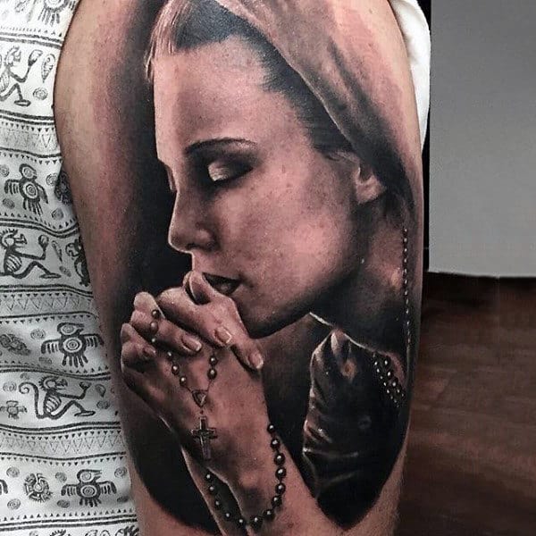 Upper Arm Prayer Gentleman With Tattoo Rosary Beads