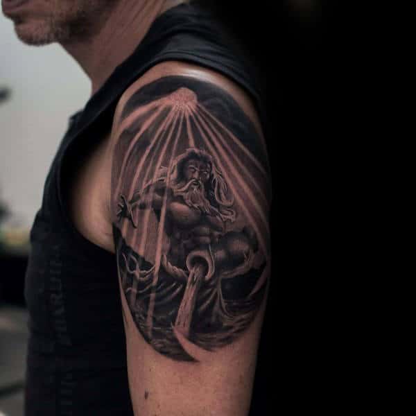Upper Arm Realistic 3d Aquarius Male Tattoo Designs