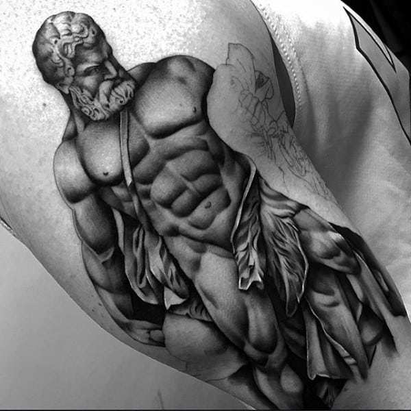 Upper Arm Realistic Hercules Male Tattoo Ideas