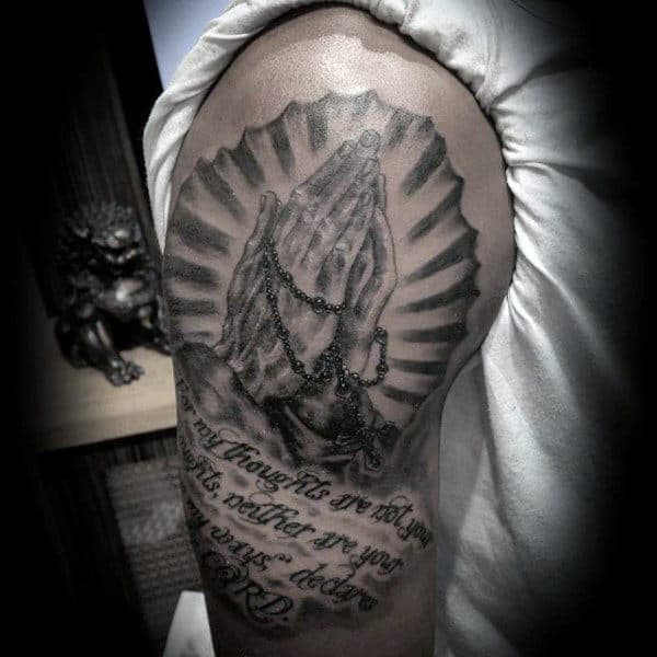 Upper Arm Religious Christian Quote Unique Rosary Male Tattoos